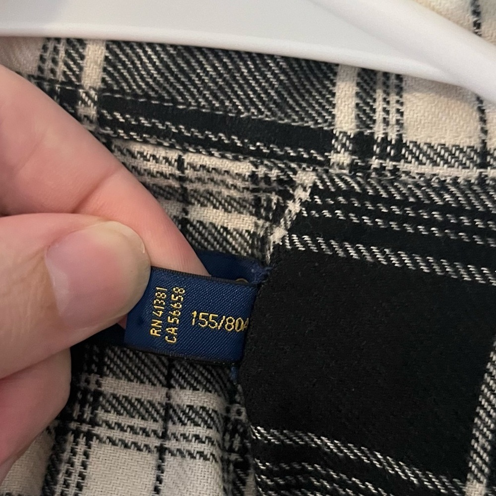 Polo Ralph Lauren Plaid Flannel Button Down Top Rhinestone Crest Black White XS - Picture 6 of 15